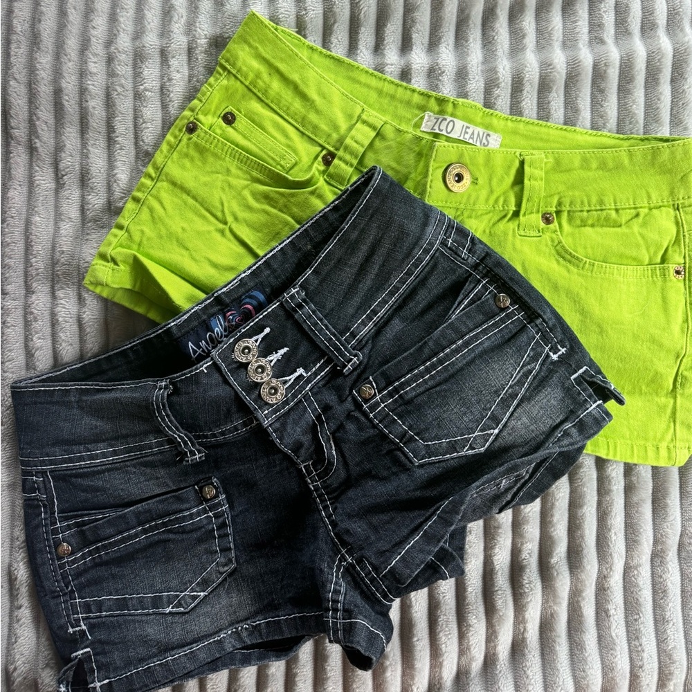 ZCO and ANGELS Jean Shorts - Neon Green and Dark Denim